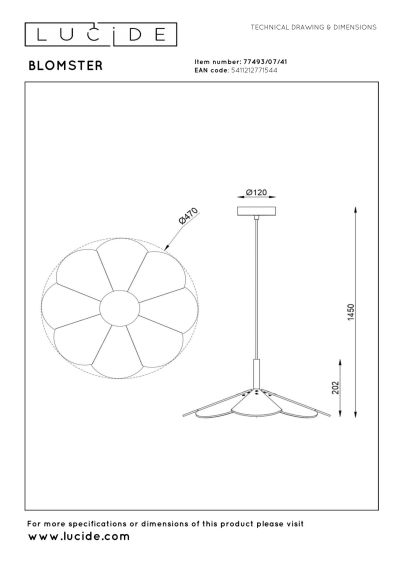 Lucide BLOMSTER - Pendant light - Ø 47 cm - LED Dim. - 1x9W 3000K - Taupe